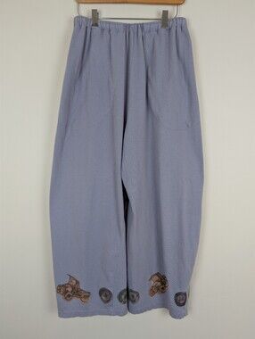 Blue Fish 100% Cotton Wide Leg Hand Painted Truck Design Cropped Lagenlook Pants